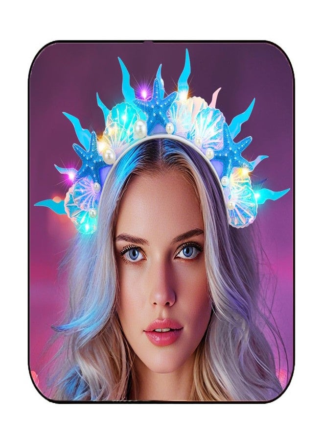 CAKURE Light Up Mermaid Headpiece Led Starfish Headband Mermaid Hair Accessories for Women and Girls - Image 1