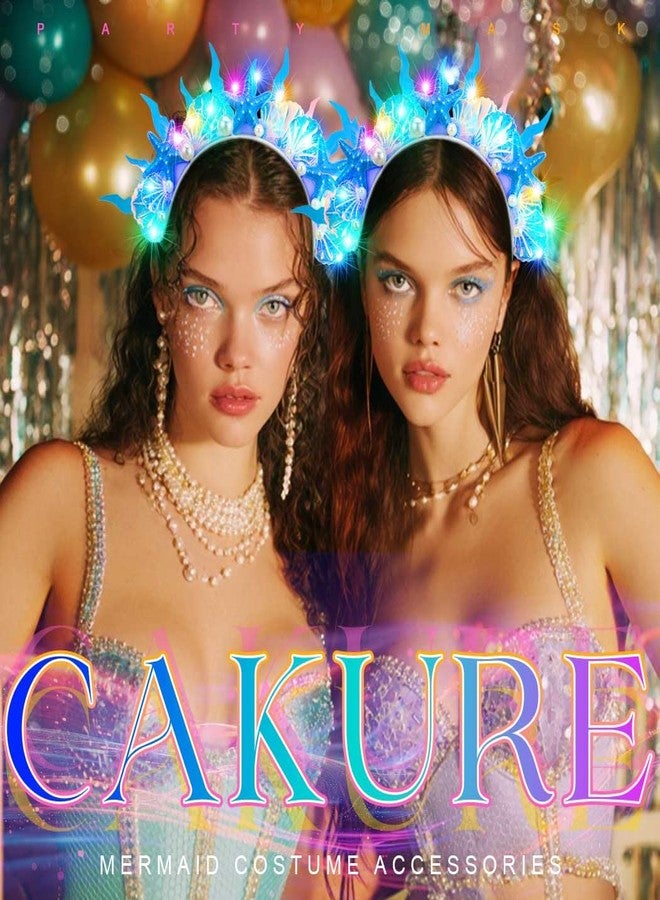 CAKURE Light Up Mermaid Headpiece Led Starfish Headband Mermaid Hair Accessories for Women and Girls - Image 5