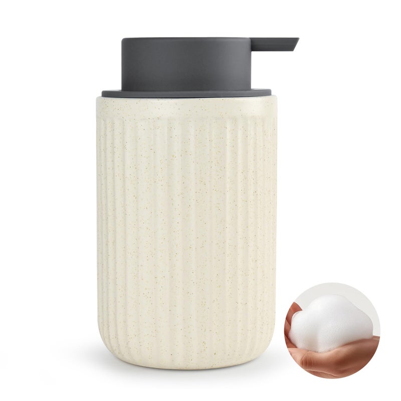 ABBI NIMO Beige Ceramic Foaming Soap Dispenser Speckled Rippled 12 oz Bottle with Gray Silicone Pump Foam Dispenser for Kitchen or Bathroom Speckled Beige
