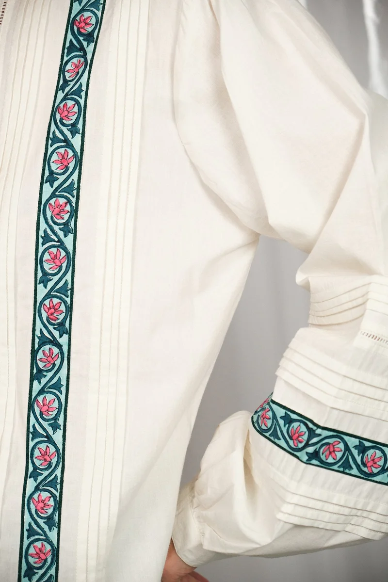 فيرجيو Cotton Jaipur Brunchwear Block Print Pin Tuck Tops for Women