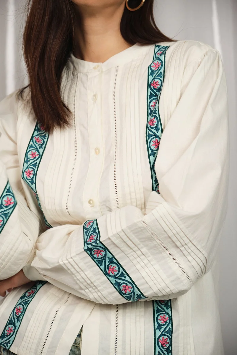 فيرجيو Cotton Jaipur Brunchwear Block Print Pin Tuck Tops for Women