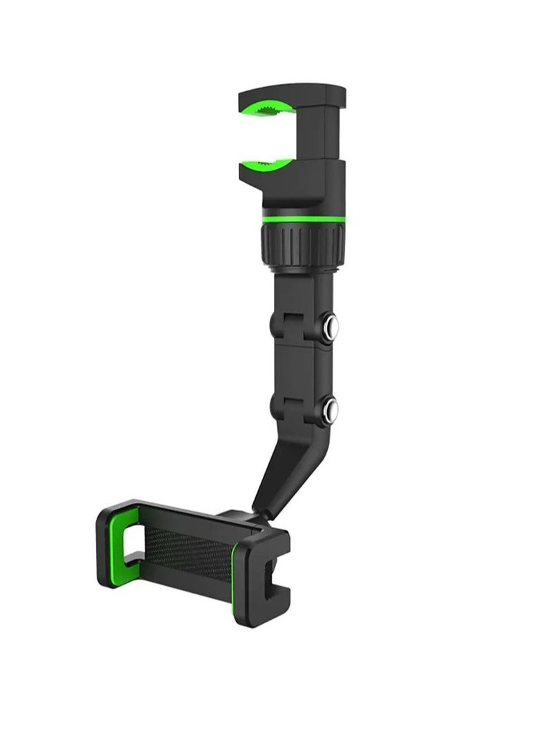 360 Degree Rotating Rearview Mirror Multifunctional Car Phone Holder Clip Bracket Cell Phone Holder for 4.0-6.1 Inch Mobile (Green) - Image 1
