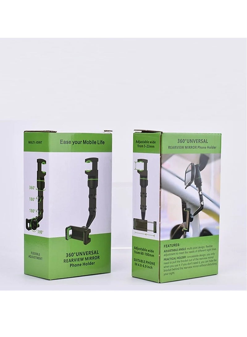 360 Degree Rotating Rearview Mirror Multifunctional Car Phone Holder Clip Bracket Cell Phone Holder for 4.0-6.1 Inch Mobile (Green) - Image 4