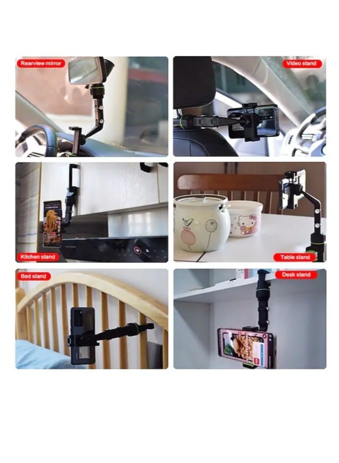 360 Degree Rotating Rearview Mirror Multifunctional Car Phone Holder Clip Bracket Cell Phone Holder for 4.0-6.1 Inch Mobile (Green) - Image 3