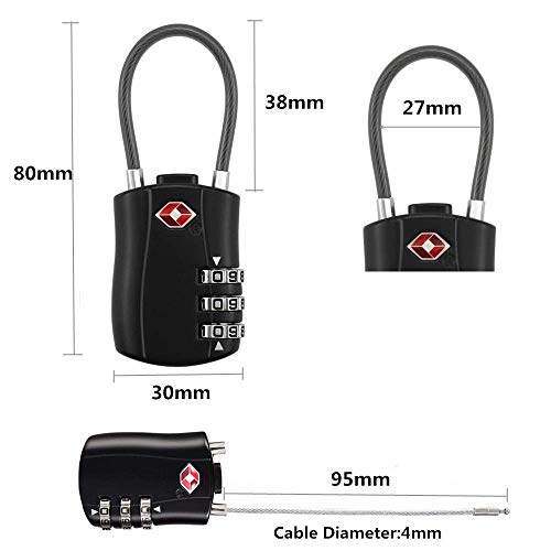 YSSHUI TSA Locks, Digit Combination Padlockss and Steel Cable Combination Travel Security Lock, Coded Lock for Baggage Travel Bag, Suit Case, Gym, Bike Locks (TSA Luggage Locks-2) - Image 2