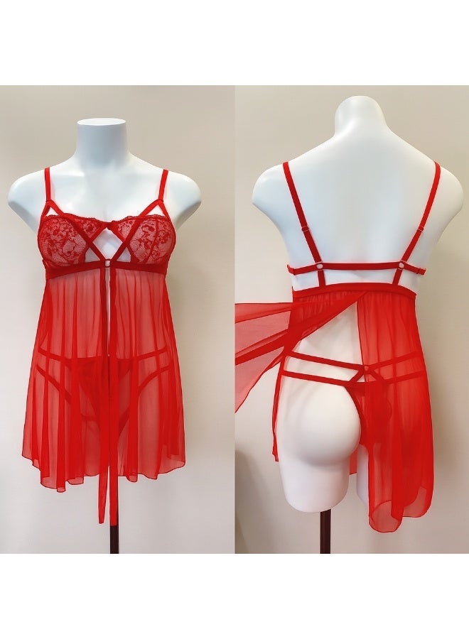 Lace Mesh Front-Clip Baby doll Set - Image 1