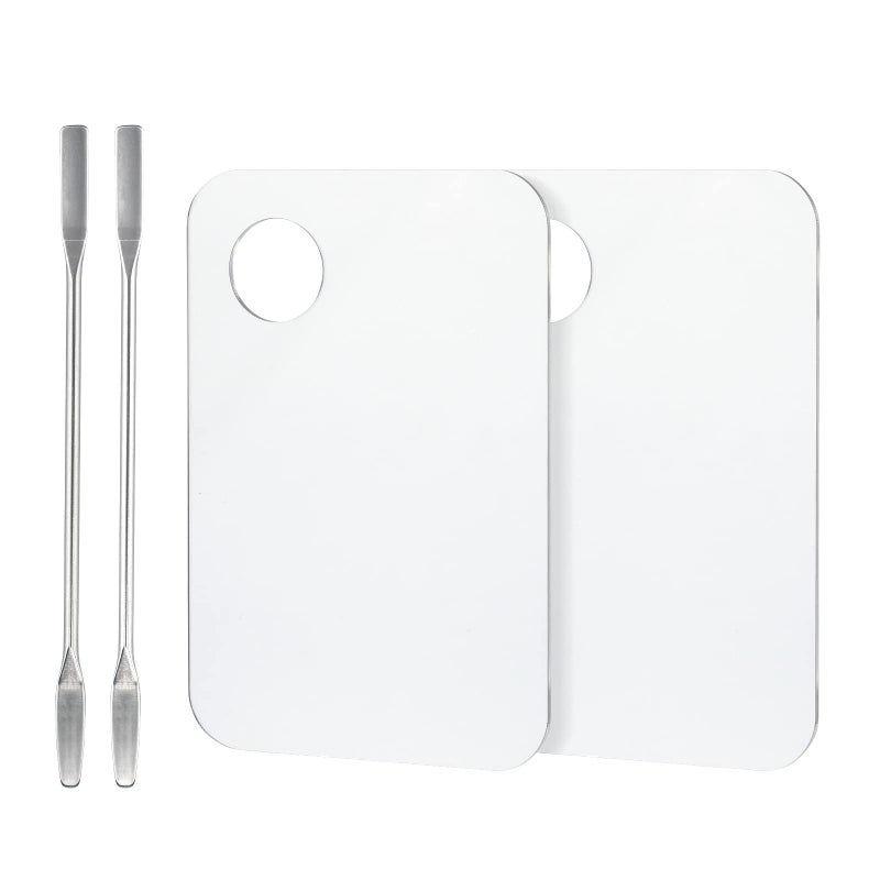 G2PLUS 2PCS Acrylic Cosmetic Palette with 2PCS Spatula,Makeup Palette Mixing Tray Apply for Eye Shadow Nail Art Pigment Blending (Rectangle) - Image 1