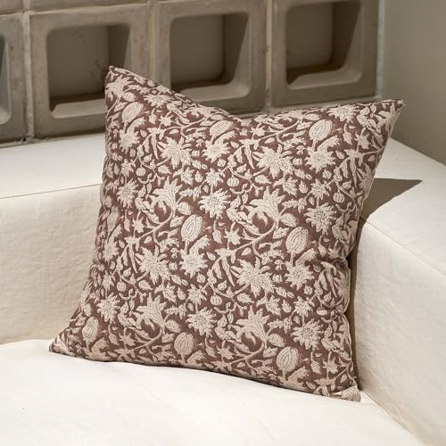 Amor Virisso Floral Throw Pillow Covers 18x18 Couch Pillows for Living Room Decorative Accent Pillow Covers Block Print Farmhouse Neutral Pillow Covers Sofa Pillows 1PC, Brown - Image 1