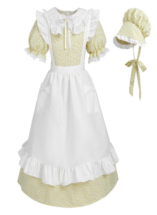 NSPSTT Colonial Costume Girls Pioneer Costume Prairie Dress Short Sleeve 3pcs Set - Image 1
