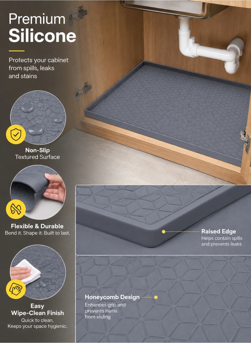 34×22 Inch Silicone Under Sink Protector Mat, Waterproof Cabinet Liner for Kitchen Bathroom Vanity - Image 4