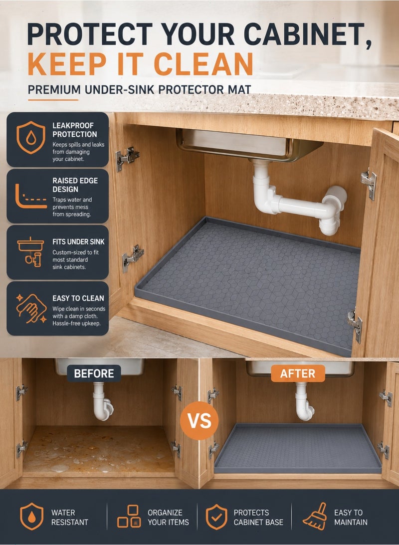 34×22 Inch Silicone Under Sink Protector Mat, Waterproof Cabinet Liner for Kitchen Bathroom Vanity - Image 3