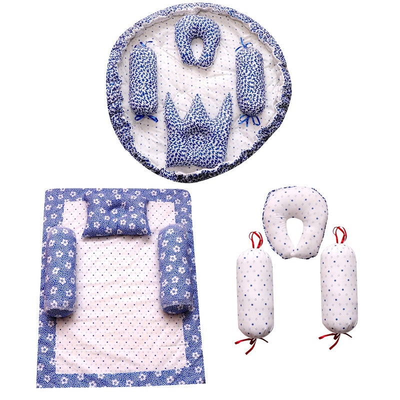 creative textiles New Born Baby Bed & Sleeping Combo 3 Gift Set (Blue Flower Printed)-03 - Image 2