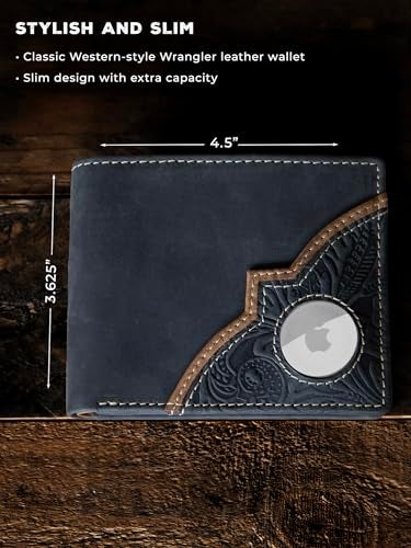 Wrangler Men’s Bifold Slim RFID Blocking Wallet, Genuine Leather, Casual Everyday 11-22 Card Capacity with AirTag Holder Window (Black) - Image 4