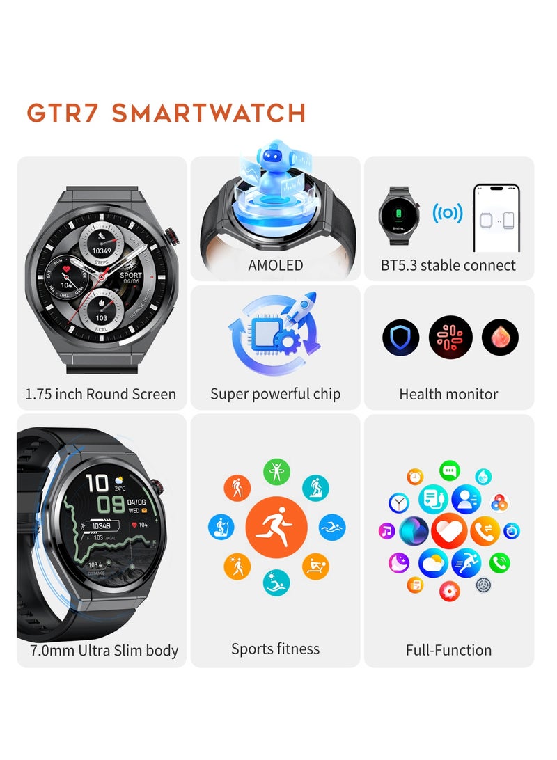 G-TAB GTR7 Smartwatch AMOLED Bluetooth Smartwatch with Calling, Health Monitor, Ultra Thin 7.0mm Design, AI Voice Assistant, Full Touch Display, 30 Days Standby, Fitness Tracker for Android & iOS - Image 2