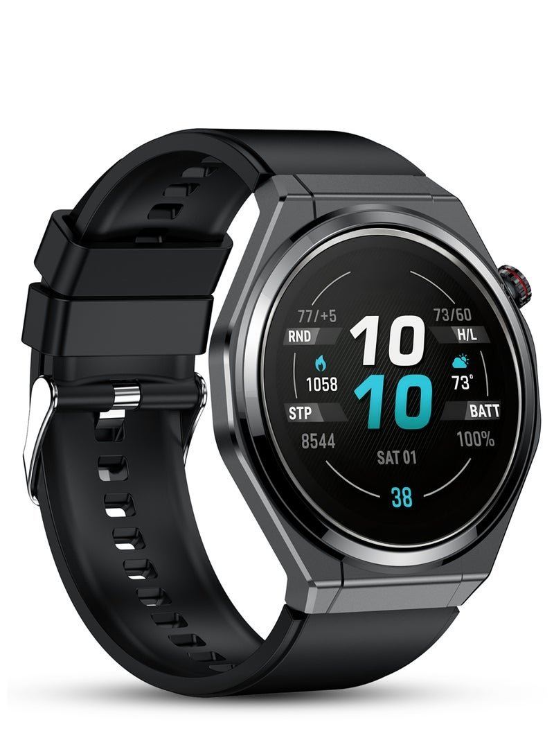 G-TAB Men's Smart Watch, Bluetooth Calling Smartwatch, AMOLED Full Touch Screen, AI Voice Assistant, Heart Rate Monitor, SpO2 & Sleep Tracking, Fitness Tracker, Notifications, 30 Days Standby Battery, 7mm Slim Design, Black - Image 1