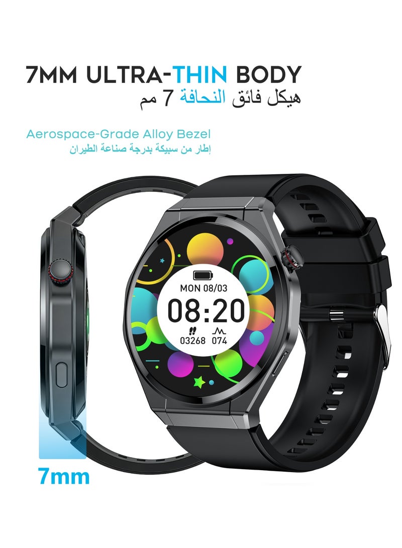 G-TAB Men's Smart Watch, Bluetooth Calling Smartwatch, AMOLED Full Touch Screen, AI Voice Assistant, Heart Rate Monitor, SpO2 & Sleep Tracking, Fitness Tracker, Notifications, 30 Days Standby Battery, 7mm Slim Design, Black - Image 3