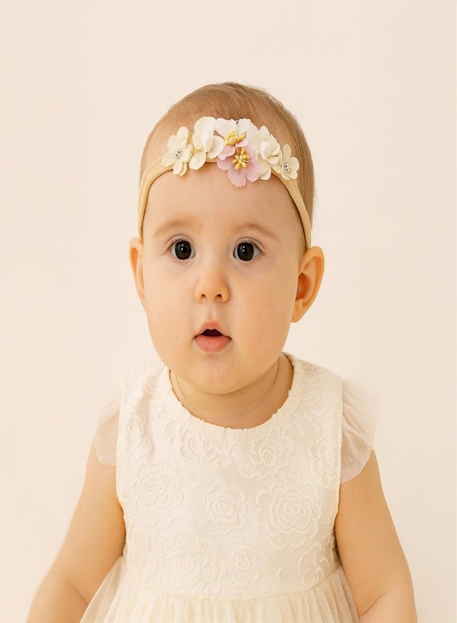 SYGA 3 Pack Baby Girl Floral Headbands – Soft Stretchable Nylon Flower Comfortable Elastic Hairbands for Newborns, Infants & Toddlers 0-3 Years (Design-3) - Image 3