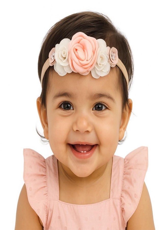 SYGA 3 Pack Baby Girl Floral Headbands – Soft Stretchable Nylon Flower Comfortable Elastic Hairbands for Newborns, Infants & Toddlers 0-3 Years (Design-3) - Image 2