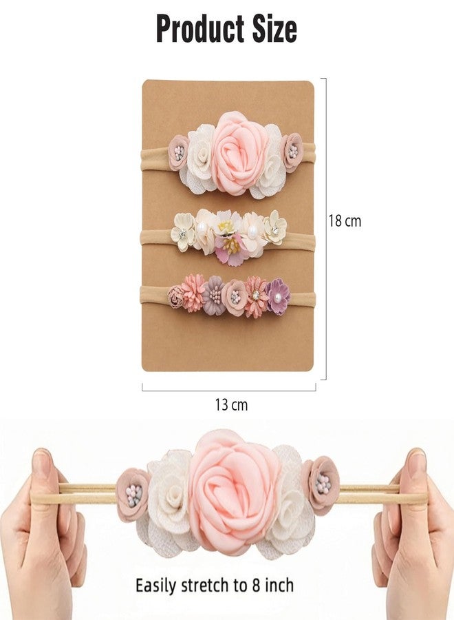 SYGA 3 Pack Baby Girl Floral Headbands – Soft Stretchable Nylon Flower Comfortable Elastic Hairbands for Newborns, Infants & Toddlers 0-3 Years (Design-3) - Image 4