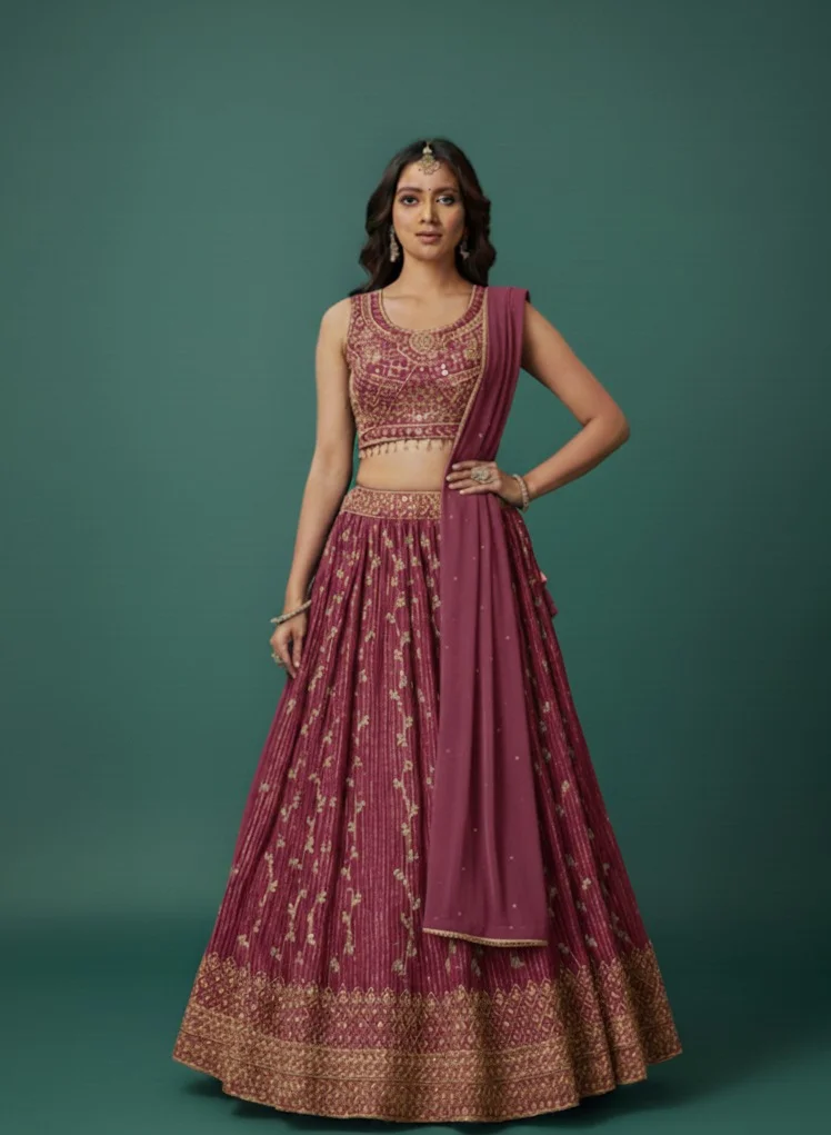 Lehar Plum Embroidered Lehenga Set with Dupatta