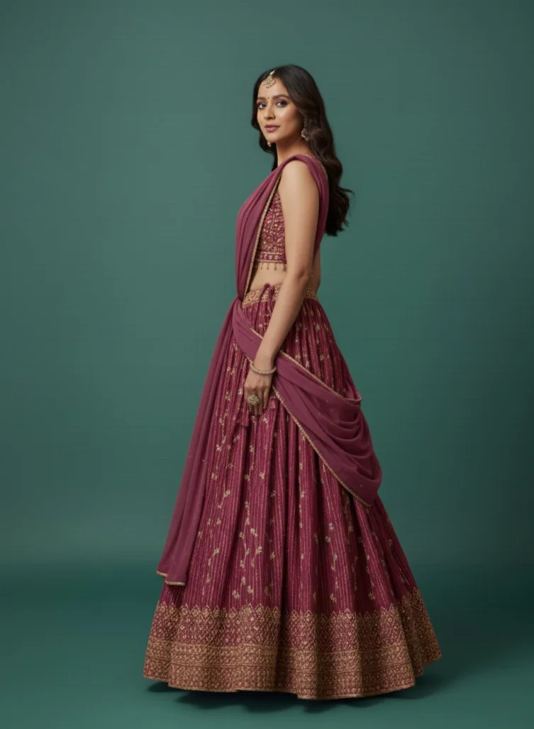 Lehar Plum Embroidered Lehenga Set with Dupatta