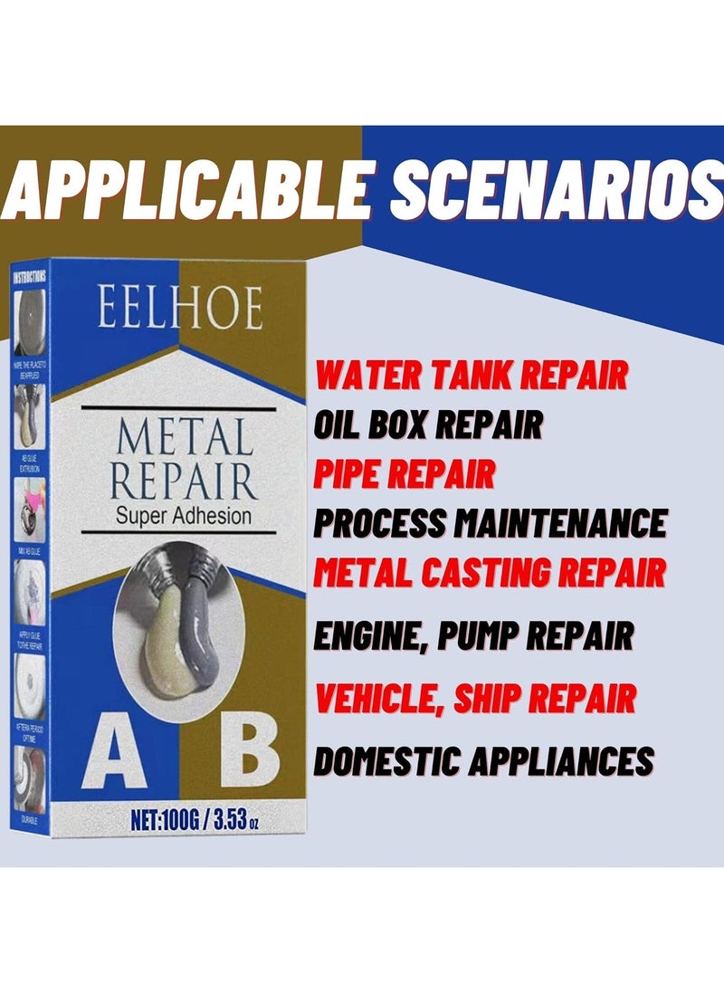 EELHOE Metal Repair Super Adhesion，A and B Repairing Glue | Industrial Metal Repair Paste, Heat Resistance, Powerful Metal Mending Agent for Casting Steel, Sand Holes 100g  - Image 2