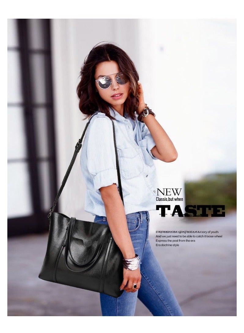 Women Handbag Women PU Leather Tote Bag For Womens Tote Bags Women Large Capacity Shoulder Bags For Ladies Leather Handbag Laptop Handbags Vintage Leather Purse - Image 2