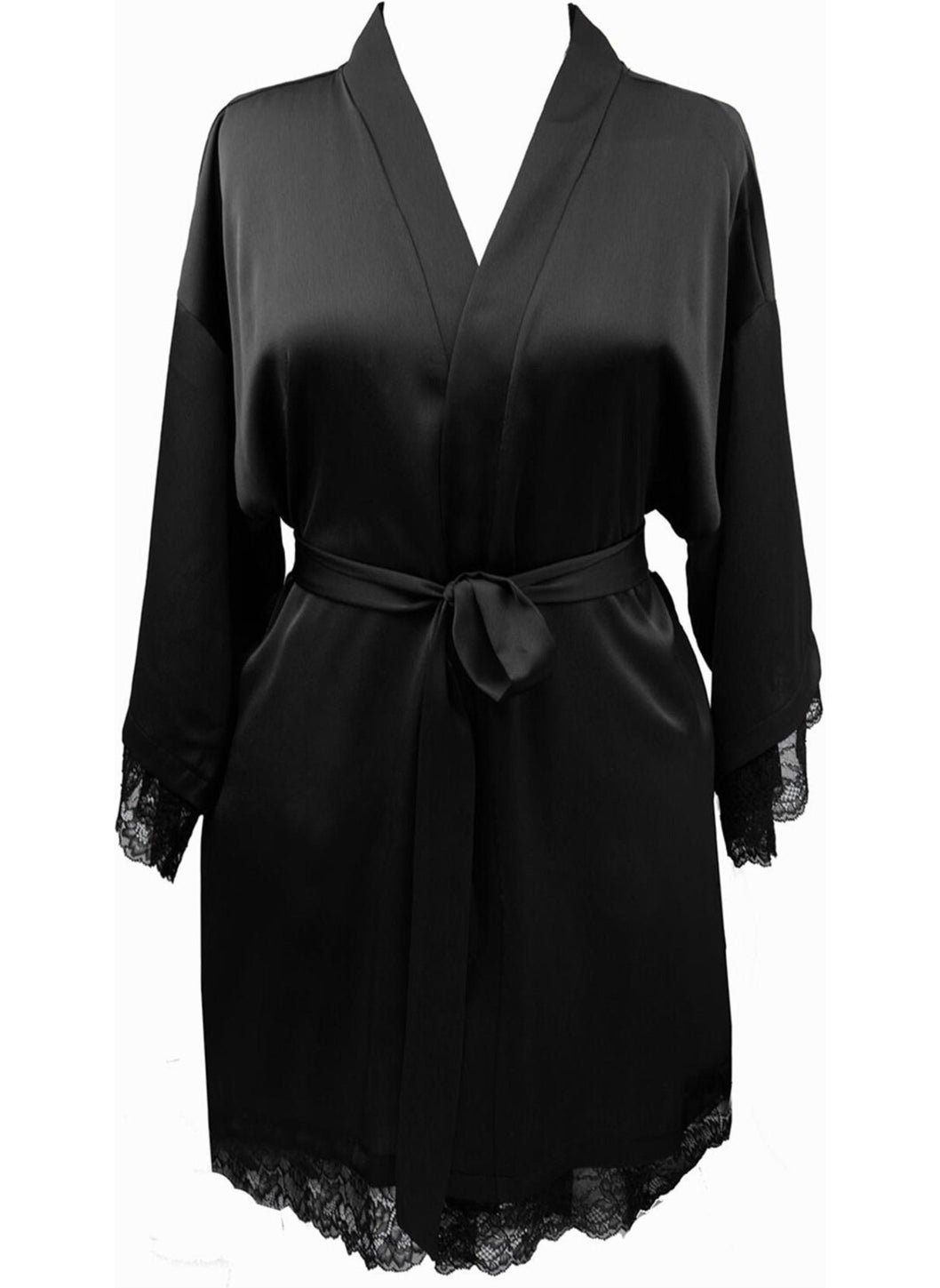 Magic Form 37430 Women's Crepe Satin Lace Dressing Gown-Black  - Image 1