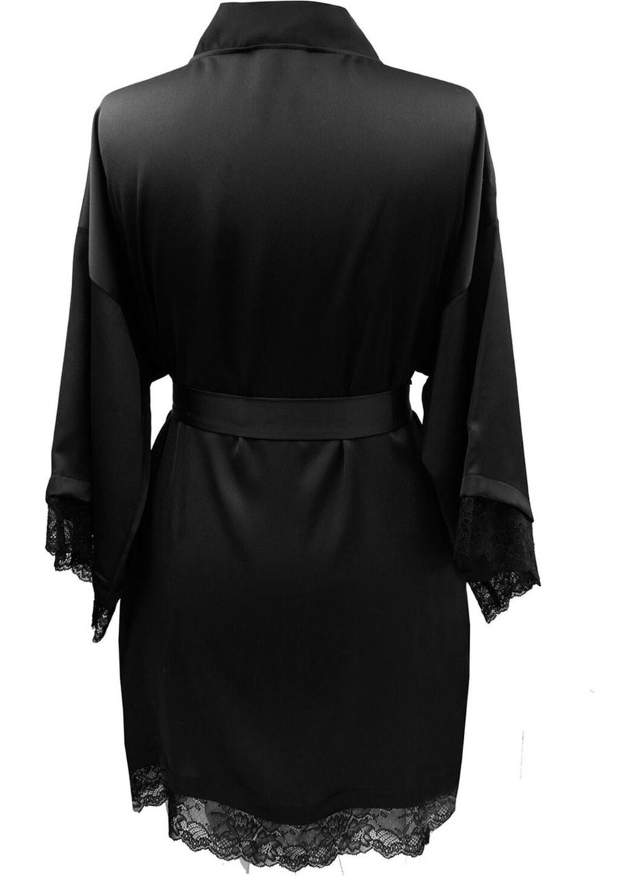 Magic Form 37430 Women's Crepe Satin Lace Dressing Gown-Black  - Image 2