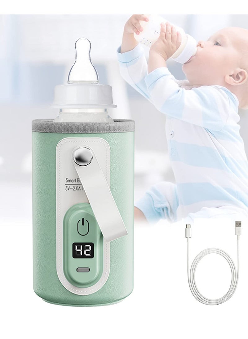 Excefore Portable Bottle Warmer with LCD Display, USB Rechargeable Wireless Water Bottle Warmer for Formula Milk, Fast and Accurate Heating of Baby Bottle Warmer for Car and Travel (Green) - Image 1