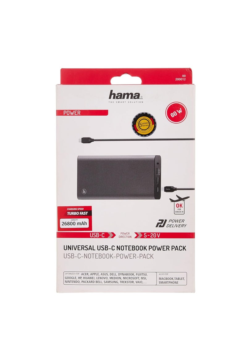 هاما Hama 200012 Universal USB-C Power Pack, 26800 mAh PD 60W  - Image 2