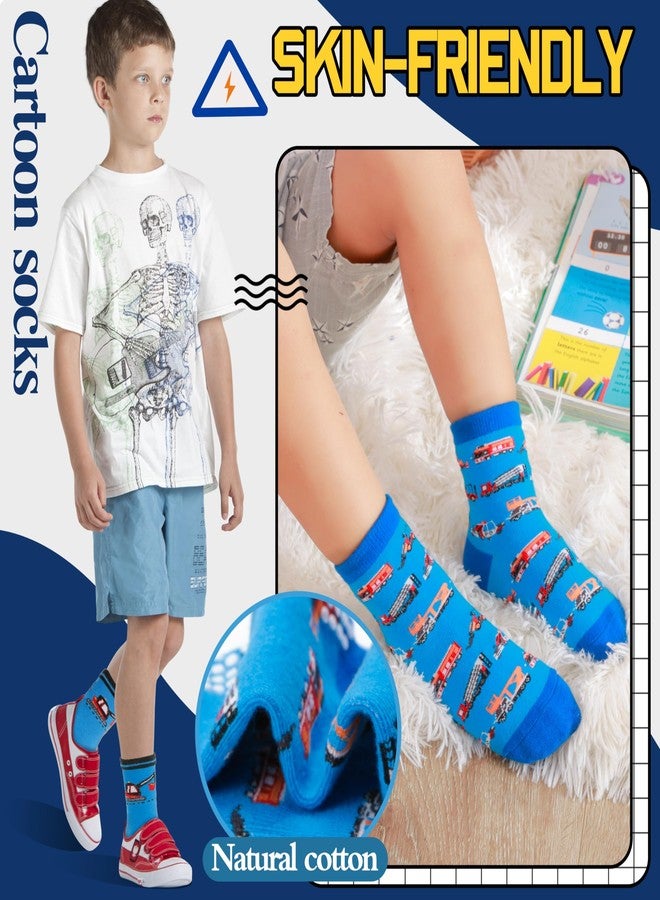 Welwoos Baby Boys Grips Socks Kids Toddlers Infants Non Slip Anti Skid Funny Animal Cartoon Gift Cotton Truck Socks with Grippers 12 Pairs Stocking Stuffers (Cars,3-5 Y) - Image 3