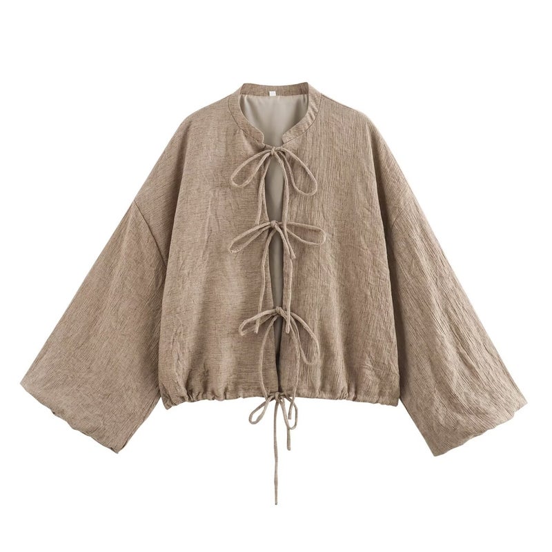 Amazon Europe and the United States foreign trade wholesale 2024 autumn new womens new Chinese style round neck short coat women Khaki 