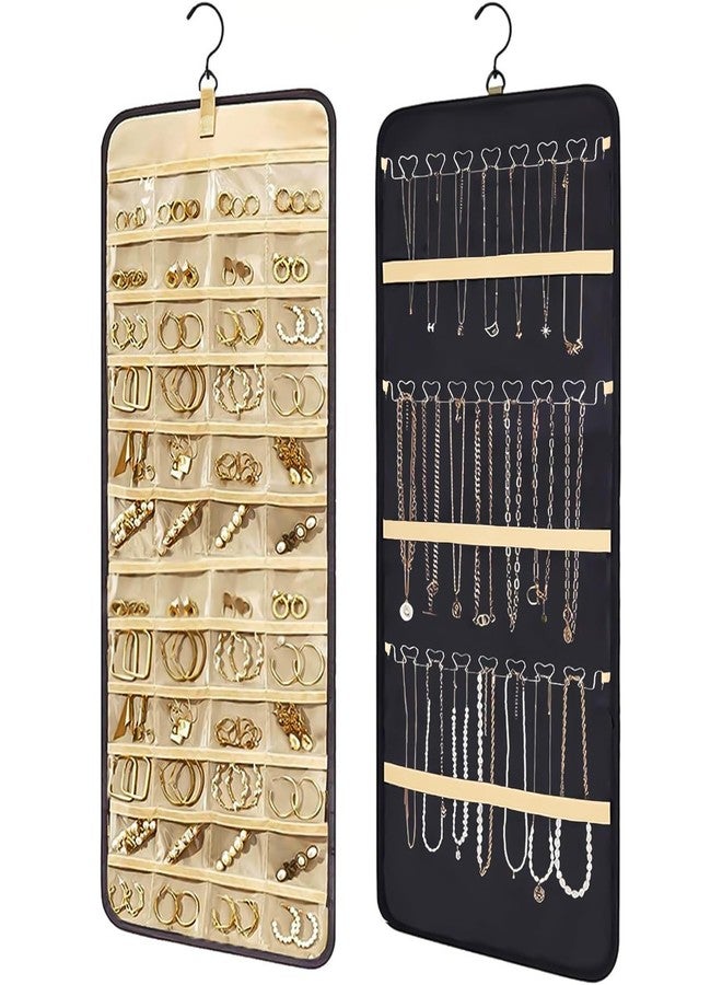 Bloss Hanging Jewelry Organizer with 48 Pockets, Necklace Holder Anti-tangle, Double-Sides Hanging Jewelry Holder for Jewelry Earring Storage-Black - Image 1