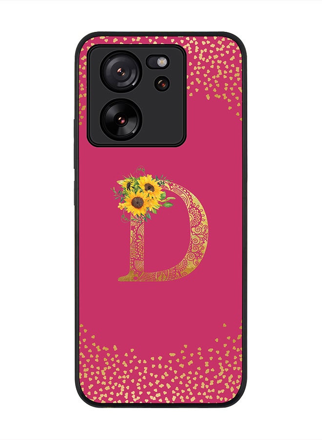 Stylizedd Rugged Black Edge case for Xiaomi 13T / Xiaomi 13T Pro, Slim fit Soft Case Custom Monogram Initial Letter Mandala Floral Pattern Alphabet-D (Dark Pink Rose) - Image 1