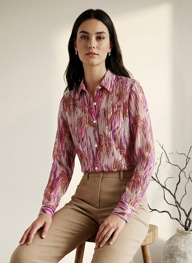 Globus Women's Multi Party Shirt with Spread Collar and Abstract Print Embellishment Detail - Image 3