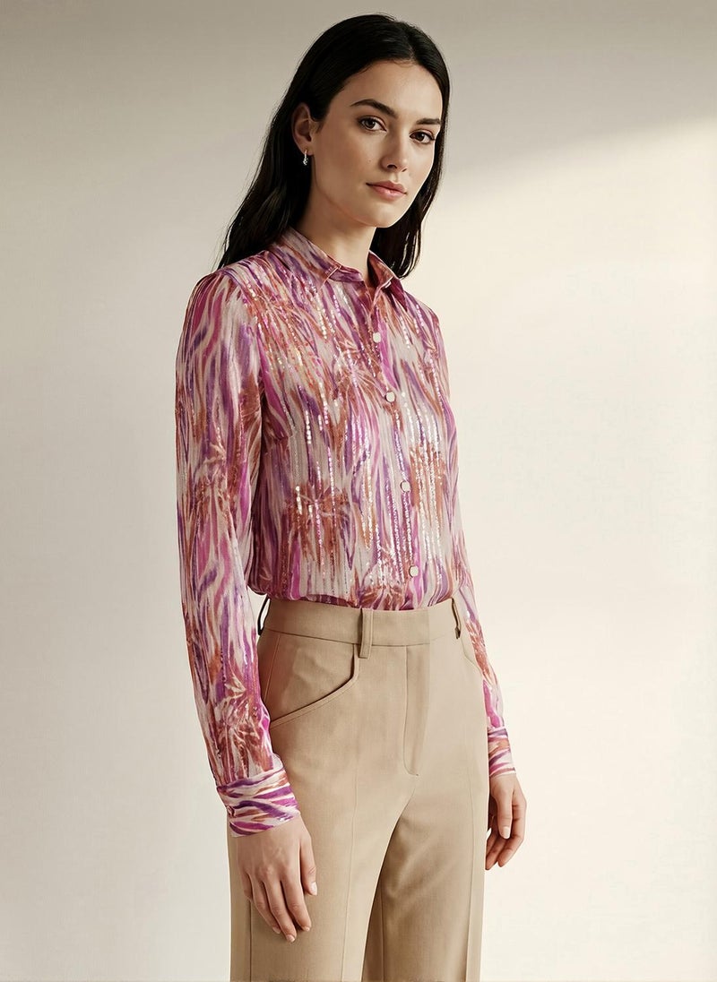Globus Women's Multi Party Shirt with Spread Collar and Abstract Print Embellishment Detail - Image 1