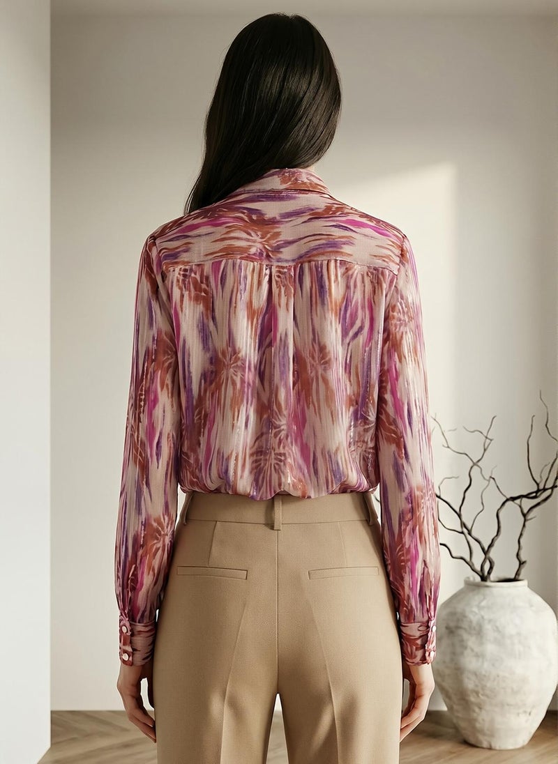 Globus Women's Multi Party Shirt with Spread Collar and Abstract Print Embellishment Detail - Image 4