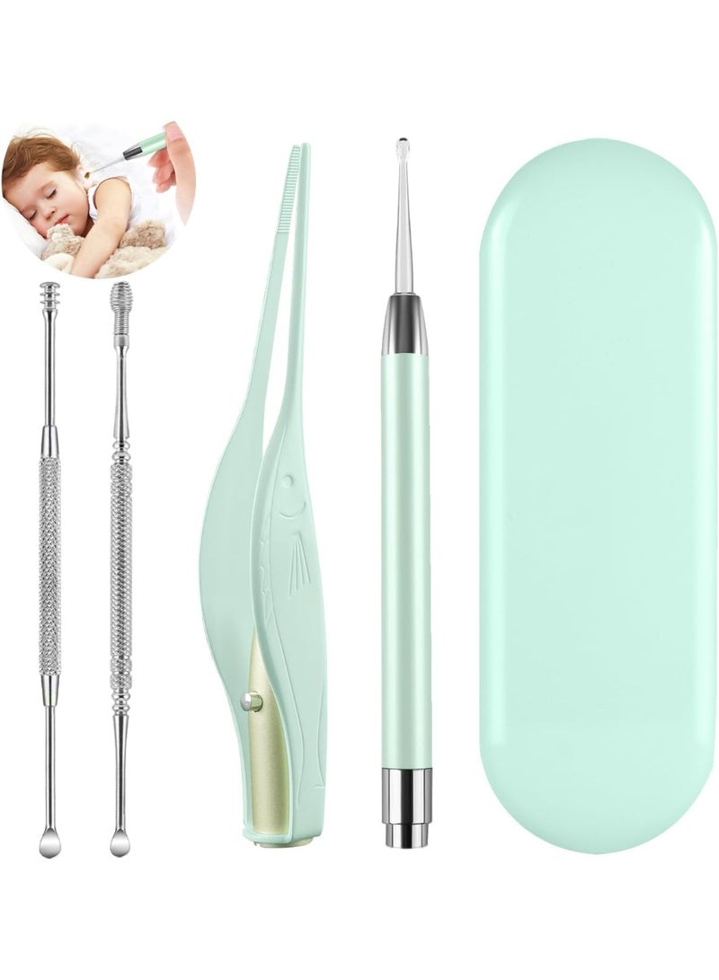 4 Pack Ear Wax Removal Tool Kit with Light, Ear Pick Ear Cleaning Tools Set for Kids and Adults, Ear Picks Digger & Tweezers & Spiral Spring Ear Spoon with Storage Box (Blue) - Image 1