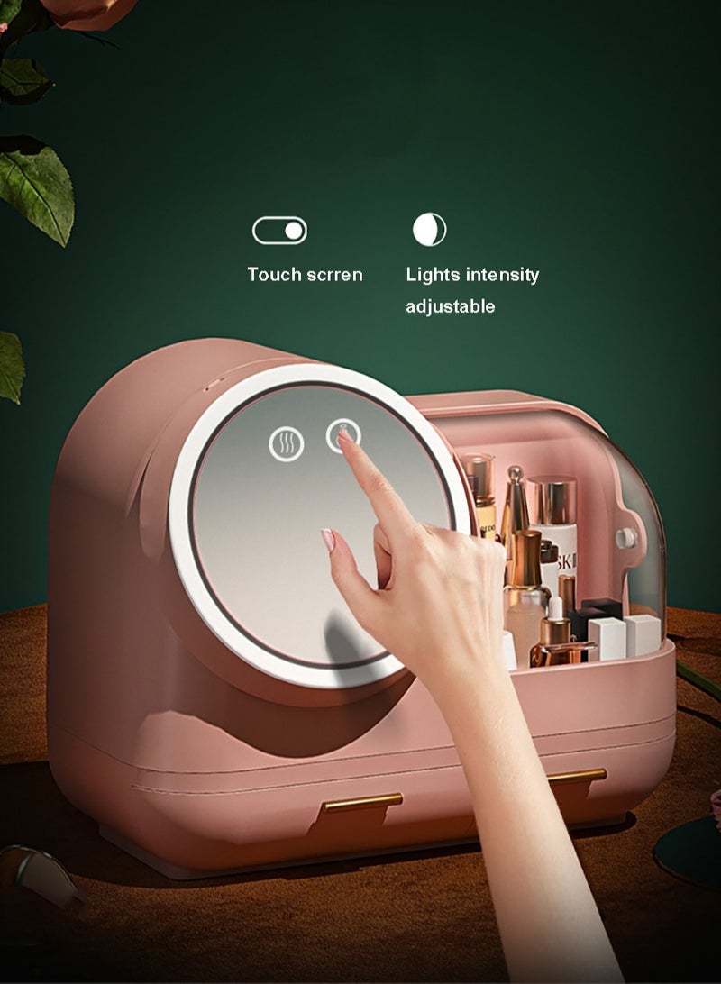 Merry Moments Make Up Organizers Cosmetics Storage Adjustable LED Mirror Fan USB Charging Large Capacity for Cosmetics Jewelry Makeup Brushes Lipsticks for Bedroom Bathroom Desktop Pink Colour Size  - Image 1