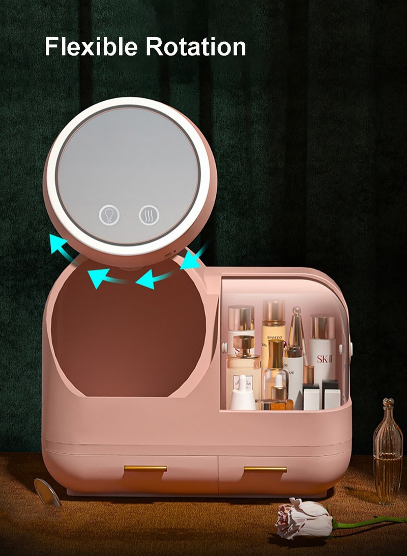 Merry Moments Make Up Organizers Cosmetics Storage Adjustable LED Mirror Fan USB Charging Large Capacity for Cosmetics Jewelry Makeup Brushes Lipsticks for Bedroom Bathroom Desktop Pink Colour Size  - Image 3