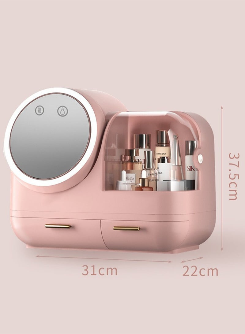 Merry Moments Make Up Organizers Cosmetics Storage Adjustable LED Mirror Fan USB Charging Large Capacity for Cosmetics Jewelry Makeup Brushes Lipsticks for Bedroom Bathroom Desktop Pink Colour Size  - Image 5
