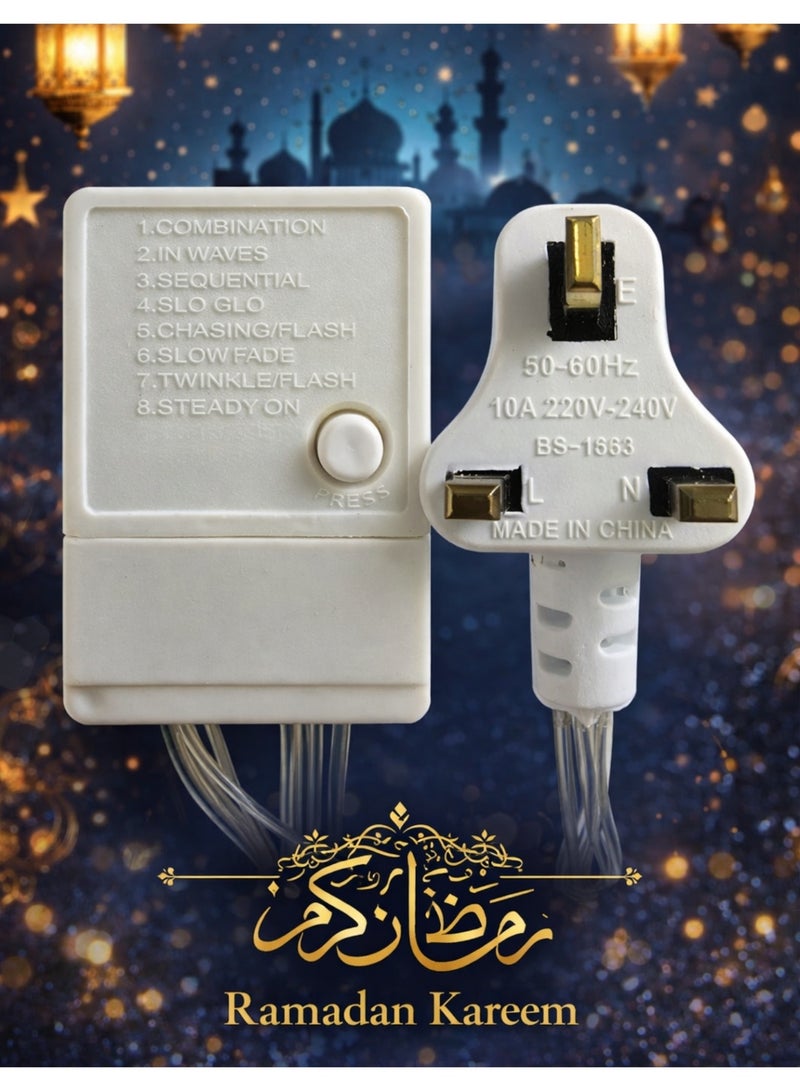 F.A.M.S Ramadan Curtain LED Lights – Moon & Star Warm White Fairy Lights with 8 Lighting Modes, UK Plug, Decorative Wall Hanging Lights for Home, Eid & Ramadan Decor - Image 2