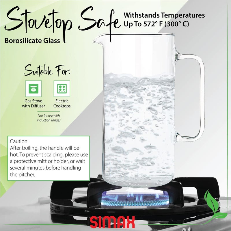 Simax Glass Pitcher, 64 Ounce (2 Quart) Borosilicate Glass, Made in Europe Hot and Cold Safe Iced Tea Pitchers for Drinks, Water, Lemonade Pitcher, Cocktail Jug, Sangria Pitchers - Image 3