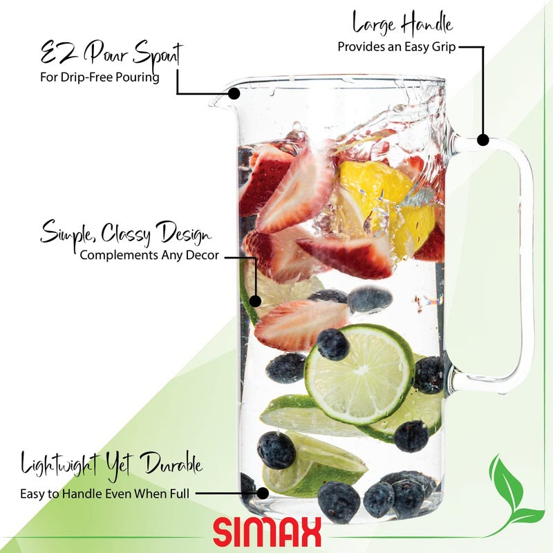 Simax Glass Pitcher, 64 Ounce (2 Quart) Borosilicate Glass, Made in Europe Hot and Cold Safe Iced Tea Pitchers for Drinks, Water, Lemonade Pitcher, Cocktail Jug, Sangria Pitchers - Image 4