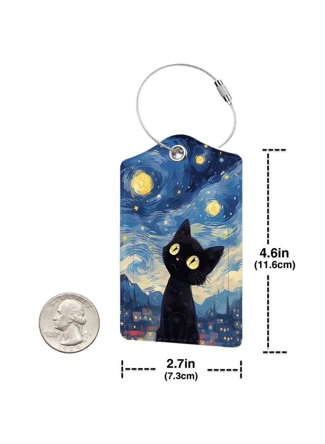 BestEioyo 2 Pack Luggage Tag for Suitcase, Cute Unique Leather Bag Tags Identifiers Privacy Cover ID Label with Durable Steel Loop for Women Men Kids Girls Travel, Black cat Sky - Image 3