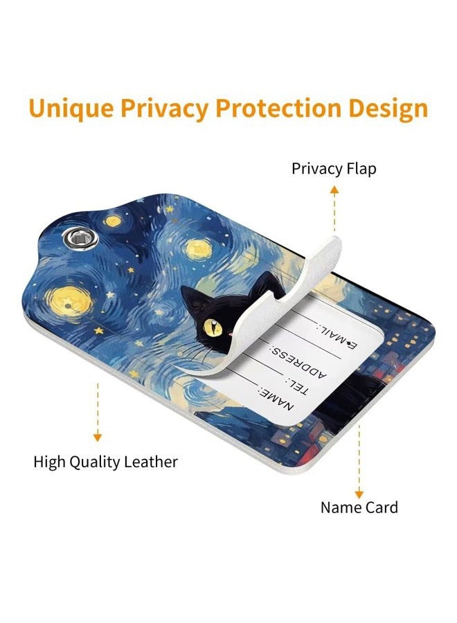 BestEioyo 2 Pack Luggage Tag for Suitcase, Cute Unique Leather Bag Tags Identifiers Privacy Cover ID Label with Durable Steel Loop for Women Men Kids Girls Travel, Black cat Sky - Image 2