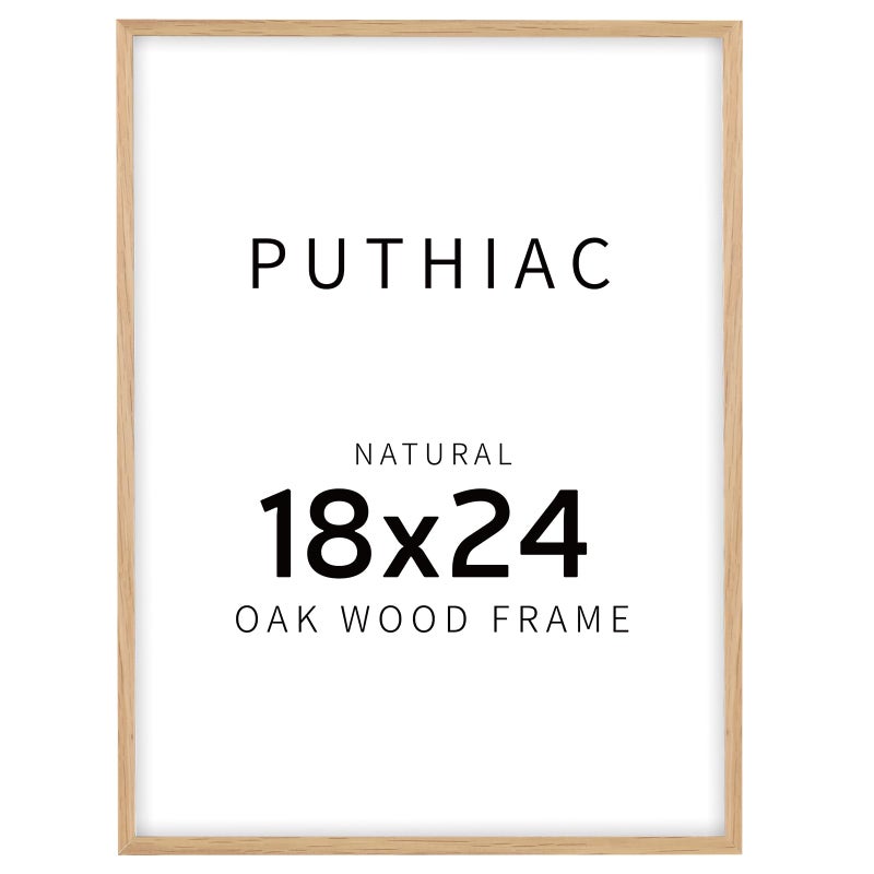 puthiac 18x24 Solid Oak Wood Picture Frame, 18 x 24 Poster Frames for Wall, Vertical or Horizontal, Plexi Front, 1 Pack, Natural Oak - Image 1