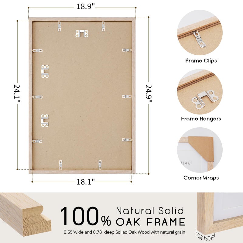 puthiac 18x24 Solid Oak Wood Picture Frame, 18 x 24 Poster Frames for Wall, Vertical or Horizontal, Plexi Front, 1 Pack, Natural Oak - Image 3