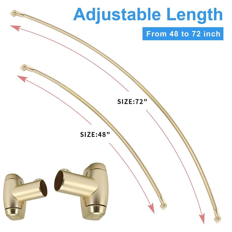 TOPROD Curved Shower Curtain Rod, TOPROD Round Shower Curtain Rod 48 to 72 Inches Adjustable, Rounded Bowed Stainless Steel Shower Rods for Bathroom, Bathtub, More Shower Space, Gold, Need to Drill - Image 3